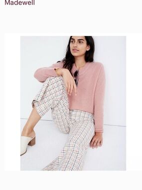 Madewell Emmett White Windowpane Plaid crop pant 26